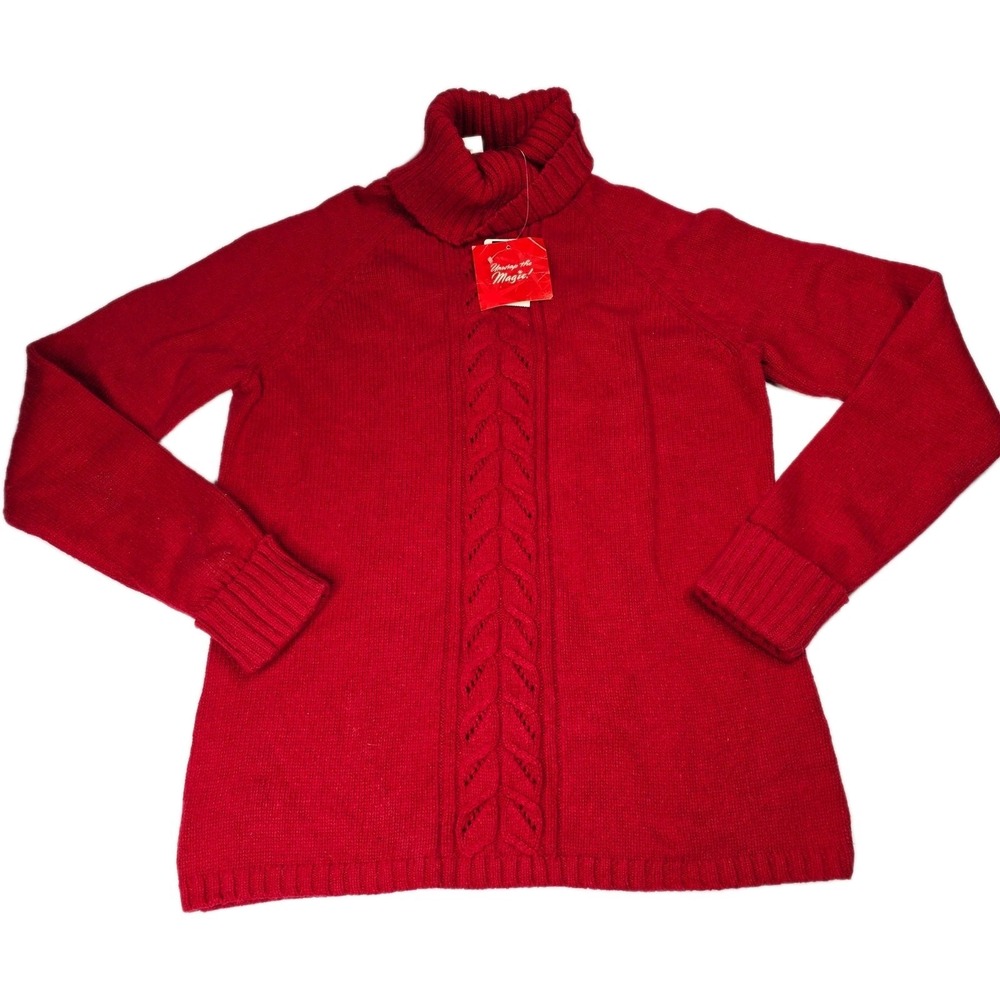 St Johns Bay Red Cable Knit Turtleneck Sweater Medium Rabbit‎ Hair Angora Blend